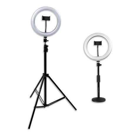 Gator Cases Set of Two (2) Height-Adjustable Stands with Pivoting LED Ring Lights and Universal Phone Holders - GFW-RINGLIGHTSET