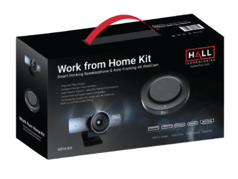Hall Technologies Work for Home Kit - 4K AI Enabled, Auto Framing Camera and Smart Docking Speakerphone - HT-WFH-KIT