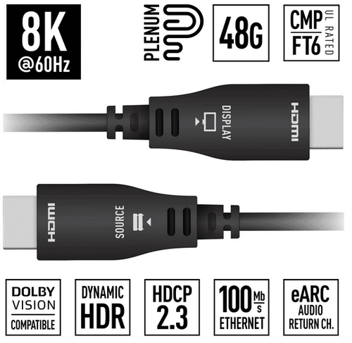 Key Digital 164ft (50m) 8K 48Gbps Plenum Optical HDMI Cable - KD-AOCH164P