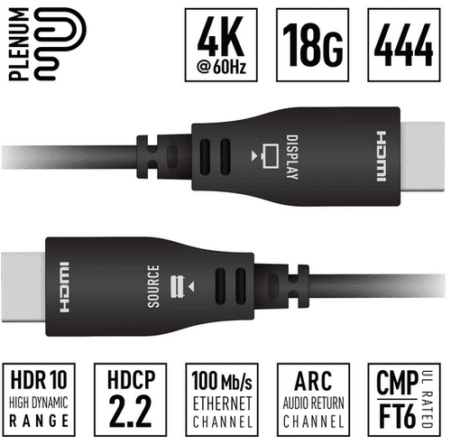 Key Digital 197ft (60m) 4K 18Gbps Plenum Optical HDMI Cable - KD-AOCH197P