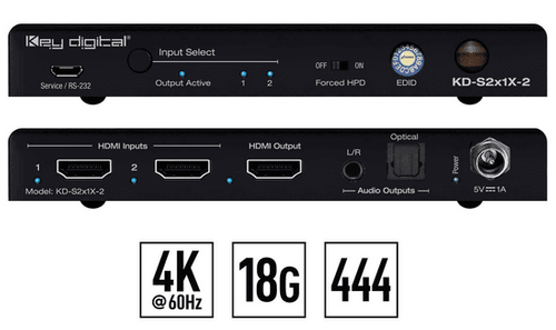 Key Digital 2 Input Slim Series HDMI Auto Switcher  - KD-S2x1X-2