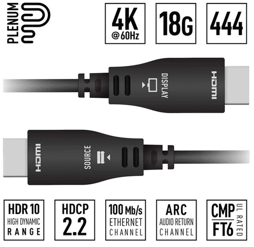 Key Digital 230ft (70m) 4K 18Gbps Plenum Optical HDMI Cable - KD-AOCH230P