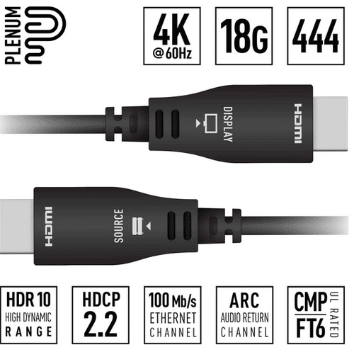 Key Digital 328ft (100m) 4K 18Gbps Plenum Optical HDMI Cable  - KD-AOCH328P