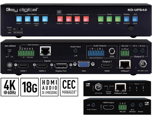 Key Digital 4 Input 2 Mirrored Output Multi-Format Presentation Switch - KD-UFS42