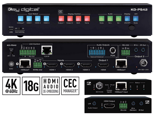 Key Digital 4 Input 2 Mirrored Output Presentation Switch  - KD-PS42