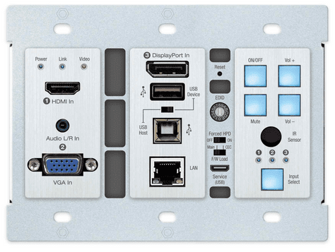 Key Digital 4 Input Multi-format Switcher and USB 2.0 Wall Plate 100m HDBaseT Transmitter - KD-X4X1WUTx