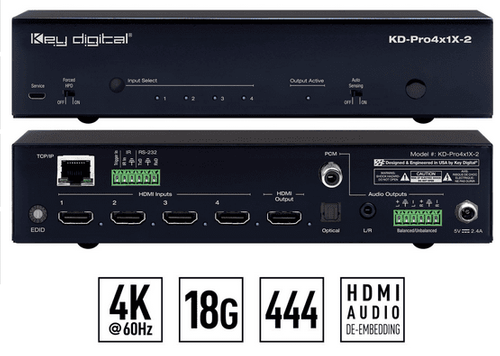 Key Digital 4 Input Pro Series HDMI Auto Switcher with Web UI  - KD-Pro4x1X-2