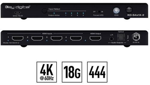 Key Digital 4 Input Slim Series HDMI Auto Switcher  - KD-S4x1X-2