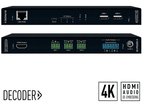 Key Digital 4K AV over IP System Decoder with PoE, Open API Control Ports, Analog Audio De-Embedding and Pre-Amp  - KD-IP922DEC-II