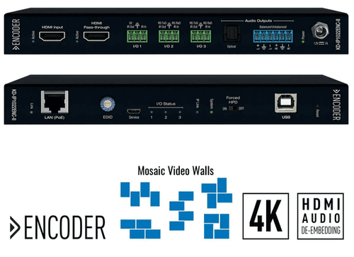 Key Digital 4K AV over IP System Encoder with PoE, HDMI Pass-through, Audio De-Embedding and Pre-Amp, Mosaic Video Walls - KD-IP1022ENC-II