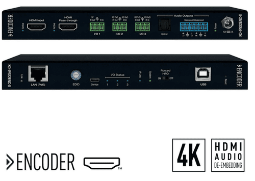 Key Digital 4K AV over IP System Encoder with PoE, HDMI Pass-through, Open API Control Ports, Analog and Digital Audio De-Embedding and Pre-Amp - KD-IP922ENC-II