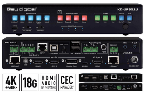 Key Digital 5 Input 2 Mirrored Output Multi-Format Presentation & Conferencing Switch  - KD-UPS52U