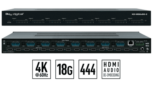 Key Digital 8 Input 8 Output HDMI Matrix Switch with Independent Audio Routing - KD-MS8x8G-2