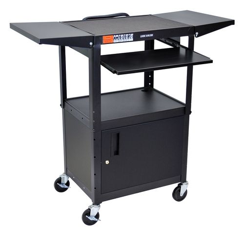 Luxor Black 42" Adjustable Height Table w/keyboard tray, cabinet & dropleaf shelf - AVJ42KBCDL
