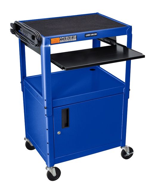 Luxor Blue 42" Adjustable Height Table w/keyboard tray and cabinet - AVJ42KBC-RB