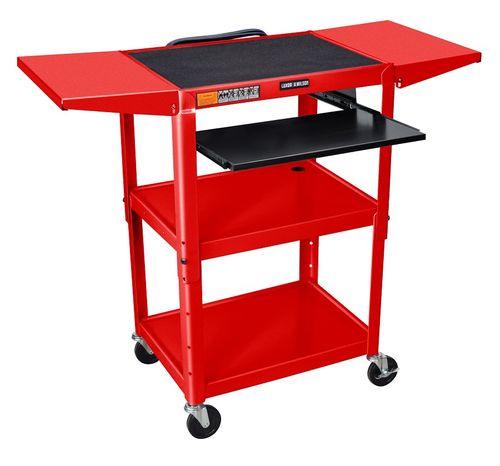 Luxor Red 42" Adjustable Height Table w/keyboard tray & dropleaf shelf - AVJ42KBDL-RD