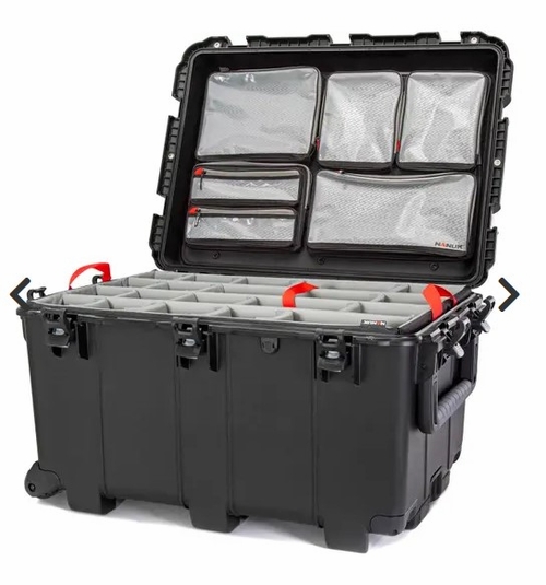 Nanuk Case 975 - No pull handle, with (W)heels, w/lid org. - w/divider - Black - 975W-060BK-0A0