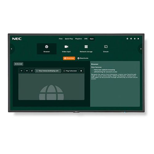 NEC 24/7 1080P FHD Display with integrated SoC MediaPlayer w/ CMS platform - V484-MPI