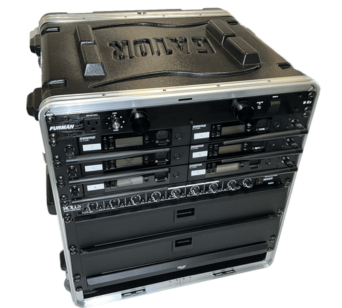 Configurable Audio ProRack - Six Wireless Microphones, Mixer and Power Preassembled in a Rolling Rack Case
