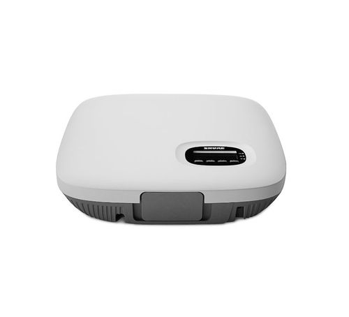 Shure Access Point Transceiver for US only; manages audio routing, frequency coordination, and system control for up to 125 wireless conference units; includes 10 DanteTM inputs/outputs and analog XLR inputs/outputs; requires Power-over-Ethernet.  Includes paintable cover and wall/ceiling mounting plate. - MXCWAPT-A