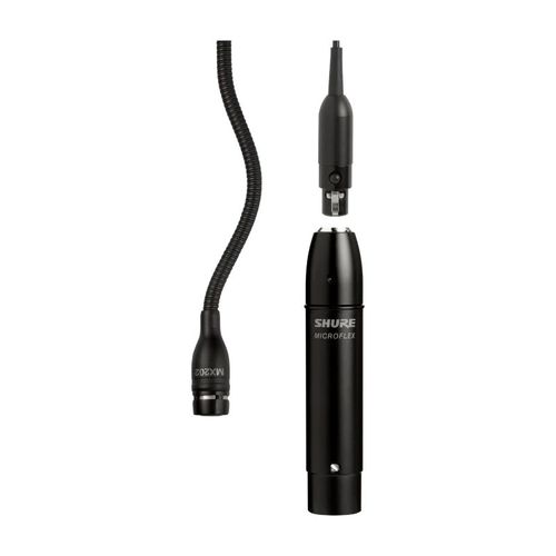 Shure Cardioid Black Mini-Condenser for Overhead Miking, 30 Cable, In-Line Preamp with XLR Microphone Stand Adapter - MX202B/C