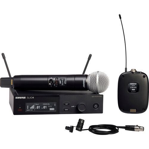 Shure Combo Wireless System with SLXD2/58 Handheld Transmitter, SLXD1 Bodypack Transmitter and WL185 lavalier microphone (558-616MHZ) - SLXD124/85M-J52