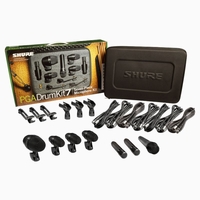 Shure 7-piece drum mic kit including 1-PGA52, 3-PGA56, 1-PGA57, 2-PGA81, 3-A25D stand adapters, 3-AP56DM drum mounts, 7 XLR-XLR cables, case - PGADRUMKIT7