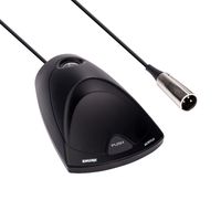 Shure Small Desktop Base with input, switched preamplifier, programmable logic switch and LED. Supports standard and light ring microphones - MX400DP