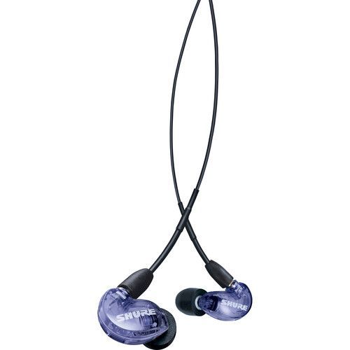 Shure Professional Sound Isolation Earphones, single high-definition driver, clear sound with detailed bass, detachable black cable with MMCX connector, 3.5 mm stereo plug, attenuates outside noise by up to 37 dB, color: Purple, includes black foam sleeves and rubber sleeves in S/M/L sizes and zippered pouch - SE215SPE-PL