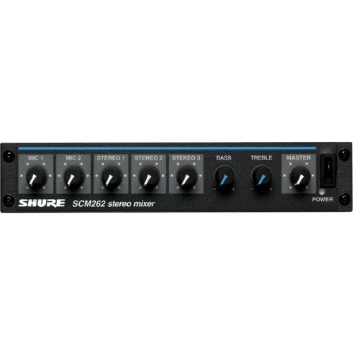 Shure Stereo Mixer for use with 2 Microphones and 3 Stereo Sources, with Ducking and Phantom Power, AC only, Half Rack Space, Single and Dual Mount - SCM262