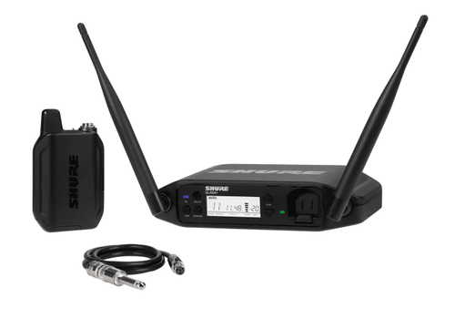 Shure The GLX-D+ Dual Band Wireless Bodypack System features the WA302 guitar cable and the GLXD4+ tabletop receiver. - GLXD14+-Z3