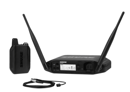 Shure The GLX-D+ Dual Band Wireless Presenter System features the miniature wearable WL93 lavalier microphone for spoken word applications and the GLXD4+ tabletop receiver. - GLXD14+/93-Z3