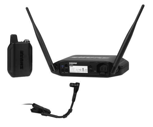 Shure The GLX-D+ Dual Band Wireless Presenter System features the precision-crafted BETA 98H/C flexible gooseneck microphone for brass, woodwind and percussion applications and the GLXD4+ tabletop receiver. - GLXD14+/B98-Z3