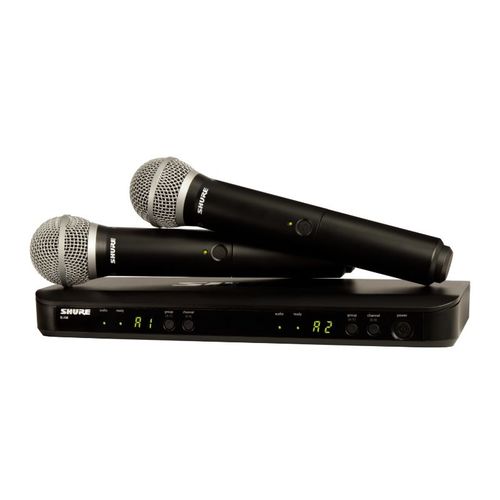 Shure Dual Vocal System with (1) BLX88 Dual Wireless Receiver and (2) BLX2 Handheld Transmitters with PG58 microphone - BLX288/PG58-J11
