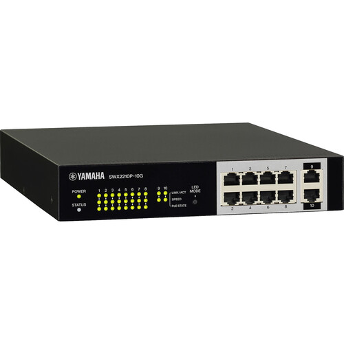 Yamaha 10-Port L2 124w PoE Network Switch with 8 PoE ports; 1/2RU - SWX2210P-10G