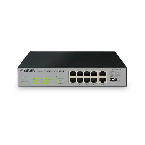 Yamaha 10-Port switch with 9 POE ports; 1/2RU, - yamaha-swr2100p-10g