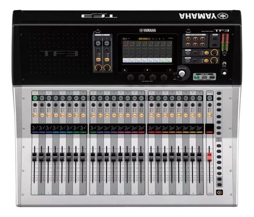 Yamaha 25 Motorized faders (24 + 1 master); 48 input mixing channels (40 mono + 2 stereo + 2 return); 20 AUX (8 Mono + 6 stereo) + stereo + sub buses; 4 matrix; 8 DCA groups with Roll-out; 24 analog XLR/TRS combo mic/line inputs + 2 analog RCA pin stereo line analog inputs; 16 analog XLR outputs; 34 x 34 digital record/playback channels via USB 2.0 + 2 x 2 via USB storage device; 1 expansion slot for NY64-D audio interface card; ships with Steinberg Nuendo Live software, - yamaha-tf3