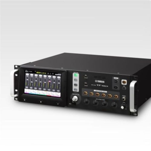 Yamaha 40 Input mixing channels (32 mono + 2 stereo + 2 return); 20 AUX (8 mono + 6 stereo) + stereo + sub buses; 4 Matrix; 8 DCA groups; 16 analog XLR/TRS combo mic/line inputs + 2 analog RCA pin stereo line analog inputs; 16 analog (8 XLR; 8 1/4" TRS) outputs; 34 x 34 digital record/playback channels via USB 2.0 + 2 x 2 via USB storage device; 1 expansion slot for NY64-D audio interface card; ships with Steinberg Nuendo Live software; 3RU, - yamaha-tf-rack