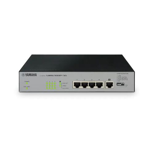 Yamaha 5-Port switch with 4 POE ports; 1/2RU, - yamaha-swr2100p-5g