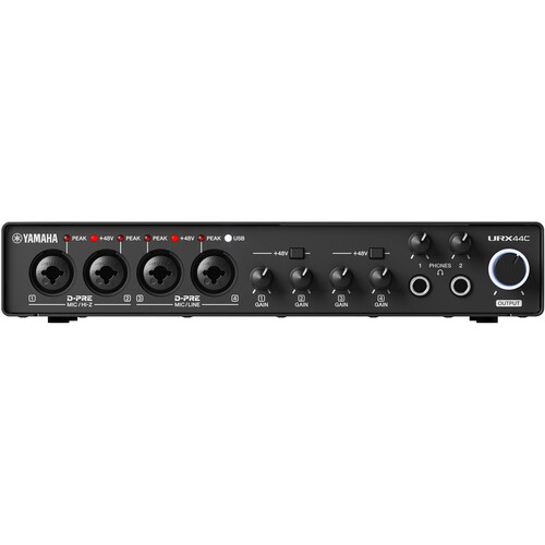 Yamaha 6-in/4-out USB-C Audio/MIDI Interface with 32-bit/192kHz support, 4 combo and 2 line inputs, DSP-powered mixing/effects, Steinberg software suite, black - URX44C