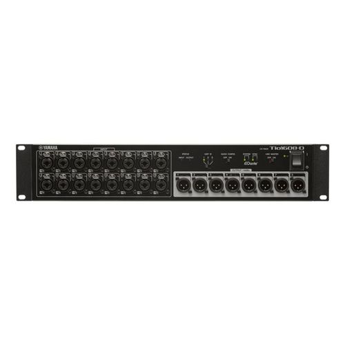 Yamaha Dante-equipped I/O rack with 16 mic/line inputs and 8 line outputs; preamplifiers can be remotely controlled from a TF console; connection between the TIO1608-D and a TF console requires only a CAT5e LAN cable; system can be expanded up to 48 inputs and 24 outputs; 2R, - yamaha-tio1608-d