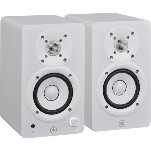 Yamaha Powered studio monitors 1 x 3.5 1 x 0.75 dome 52W 70-22kHz 2 x Combo 2 x RCA mini-jack inputs on left speaker pair white finish - HS3 W
