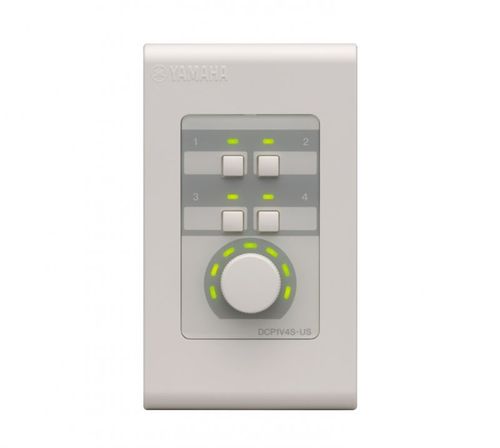 Yamaha RS485 wall control panel for MRX/MTX processors and MA/PA series; features 1 rotary  encoder; 4 buttons; simple connection via Cat5e or better cable; fits 1 gang electrical box  size; white finish, - yamaha-dcp1v4s-us