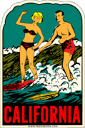 California Surfing Couple Car Magnet