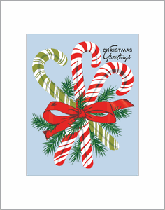 Candy Canes in Blue Matted Print