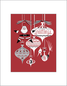 Christmas Santa and Ornaments Matted Print