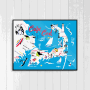Colorful Cape Cod 50's Map 11 x 14 Print