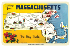 Massachusetts Map Postcard Domed Magnet           
