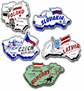 Poland, Czech Republic, Hungry, Slovakia & Latvia Magnets