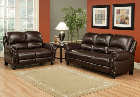 Abbyson Canterbury 2 Piece Leather Pushback Reclining Sofa